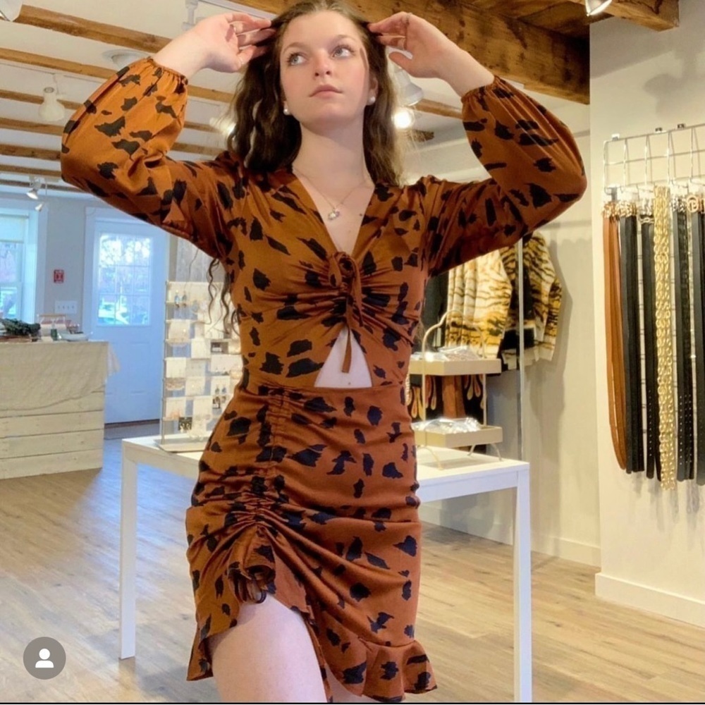 Boutique Cheetah Adjustable Long Sleeve Mini Dress